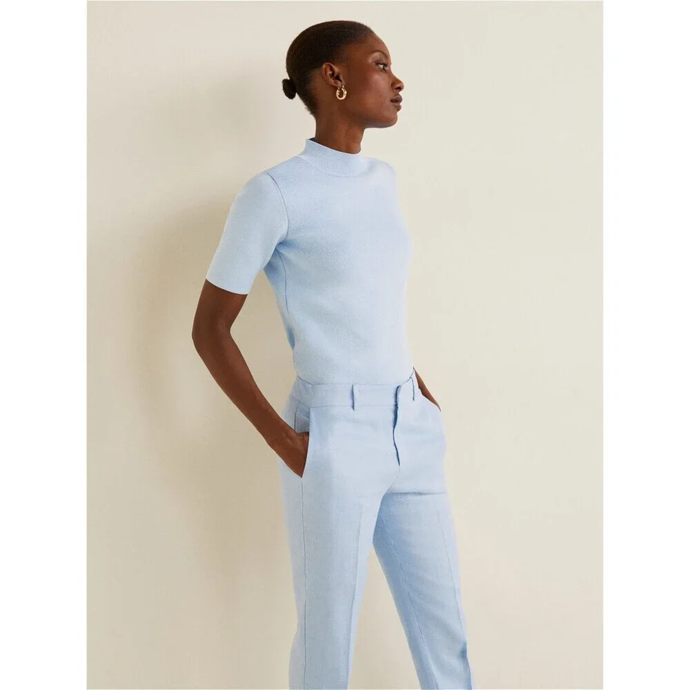 Blue Mango Linen Slim Fit Cuffed Hem Trousers Pants (NWT)
